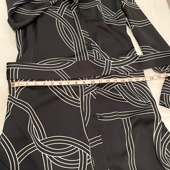 H&M Women’s Size Medium Long Satin Sheath Dress With Belt Black and White - Picture 10 of 14